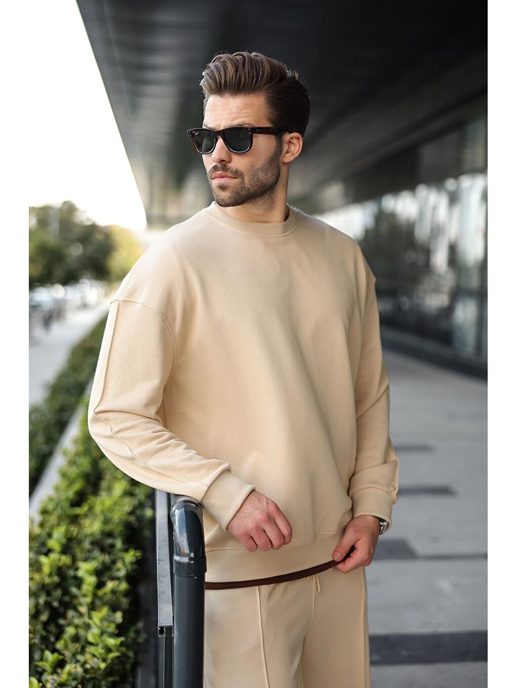 Bej Bisiklet Yaka Basic Erkek Eşofman Takımı E7323-2