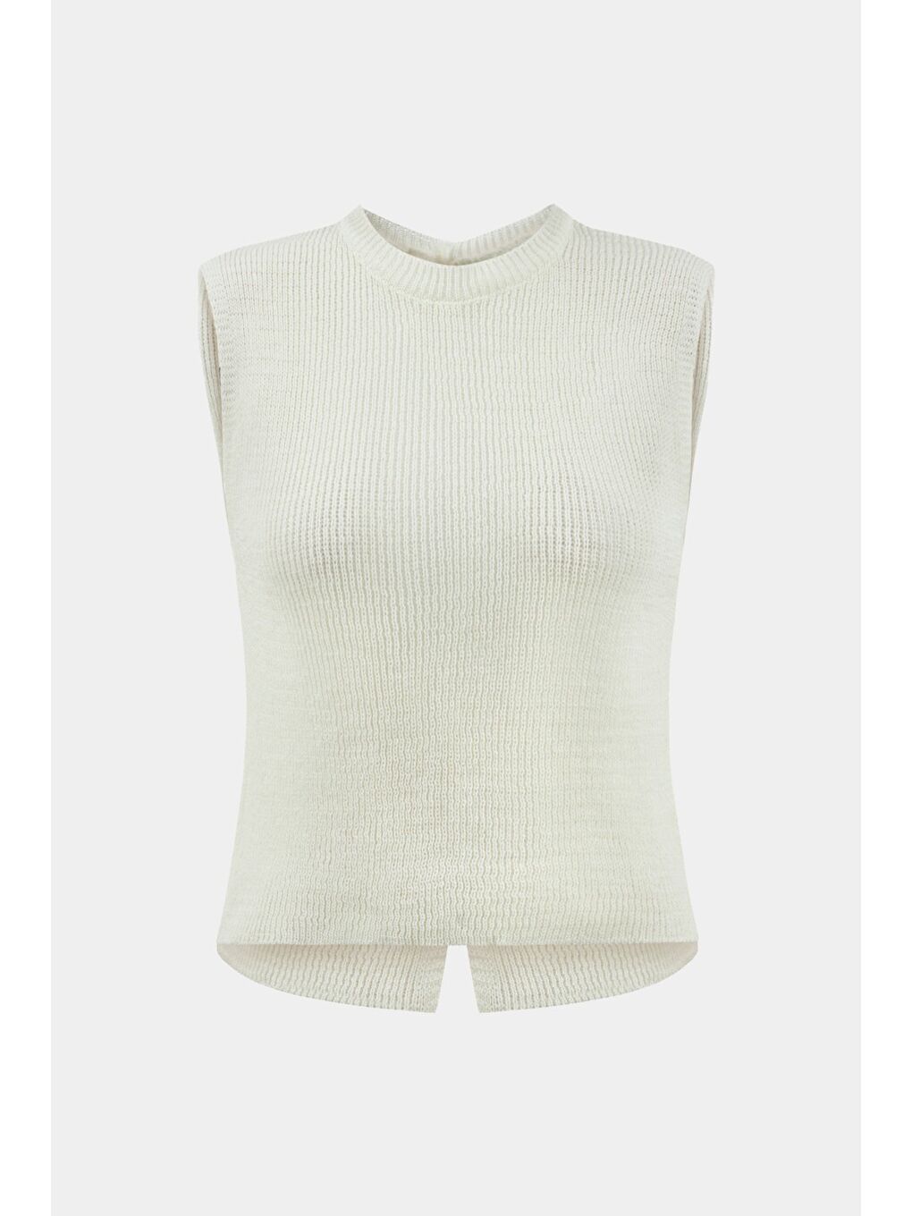 Ekru Kadın Bisiklet Yaka Kolsuz Triko Kazak-1