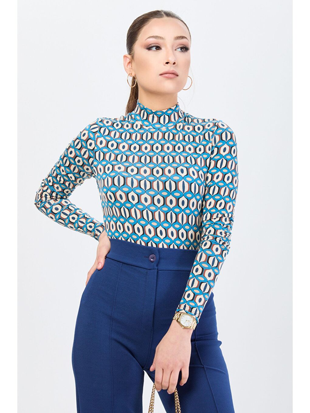 Yarım Balıkçı Yaka Kadın Mavi Bady - 24185