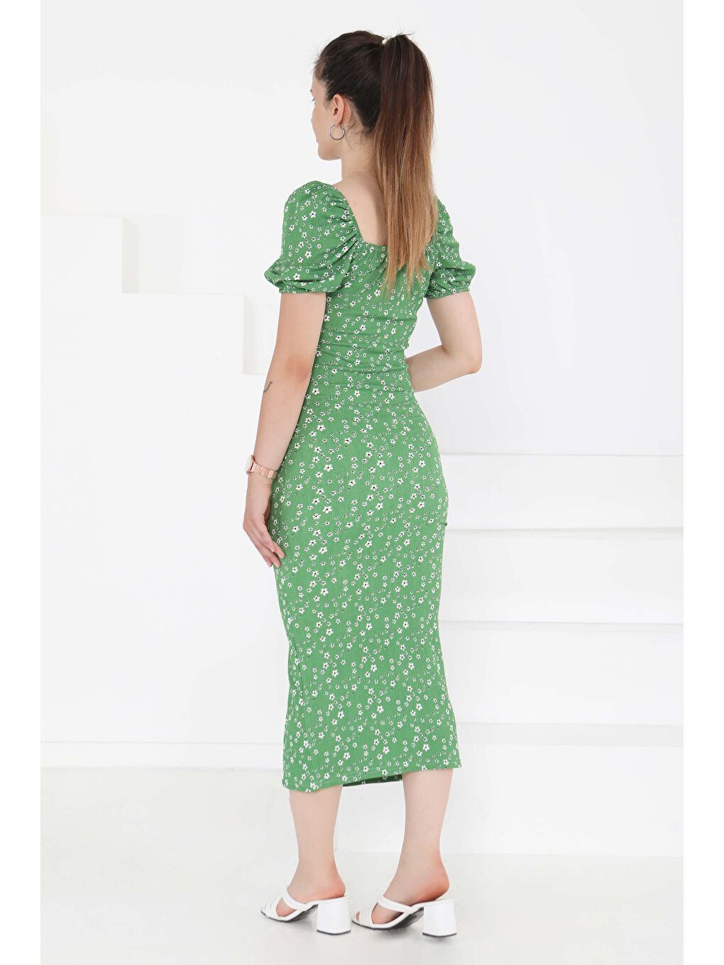 Yeşil Prenses Kol Yırtmaçlı Elbise Yesil - 27291-5