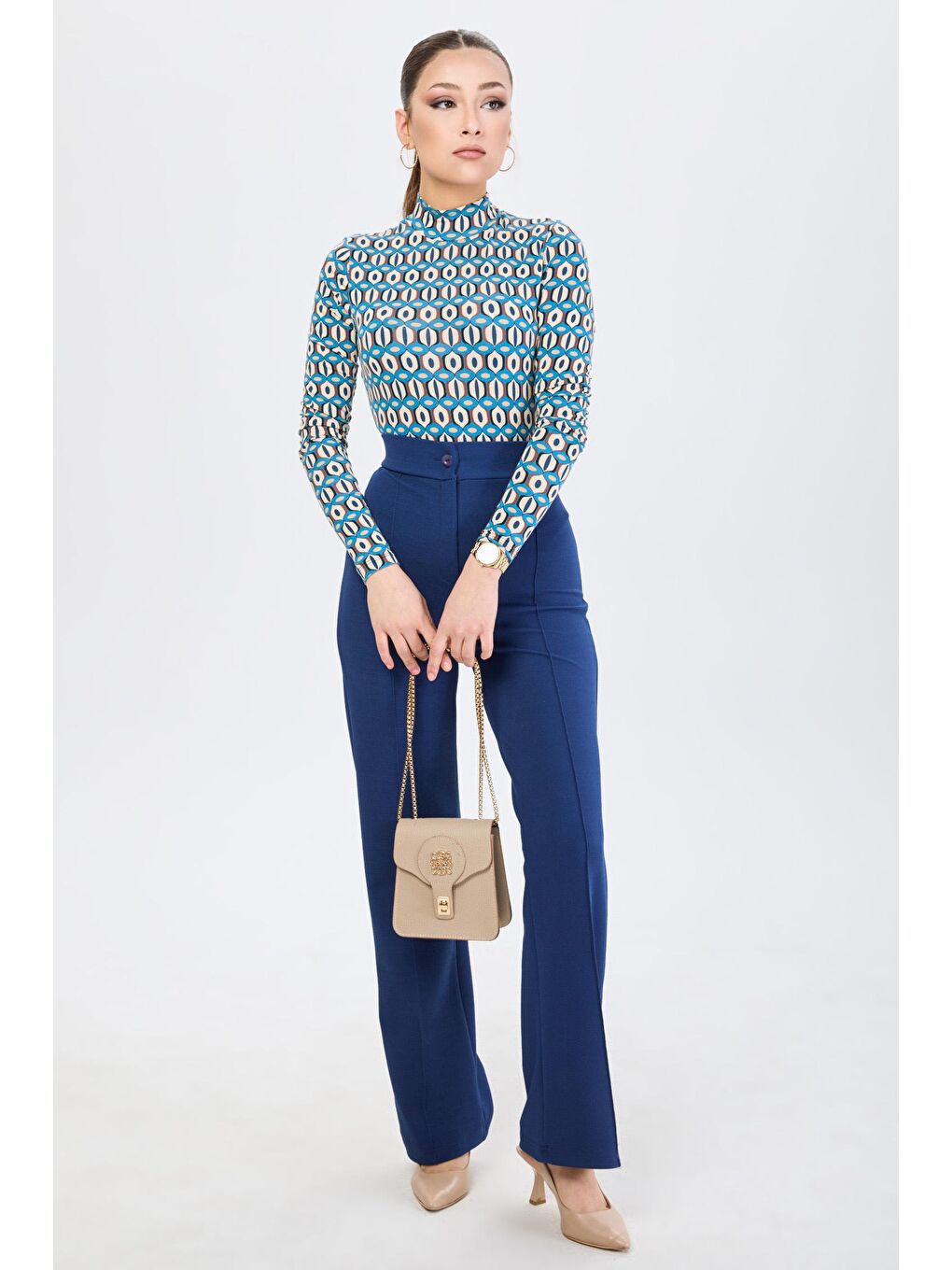 Yarım Balıkçı Yaka Kadın Mavi Bady - 24185-1