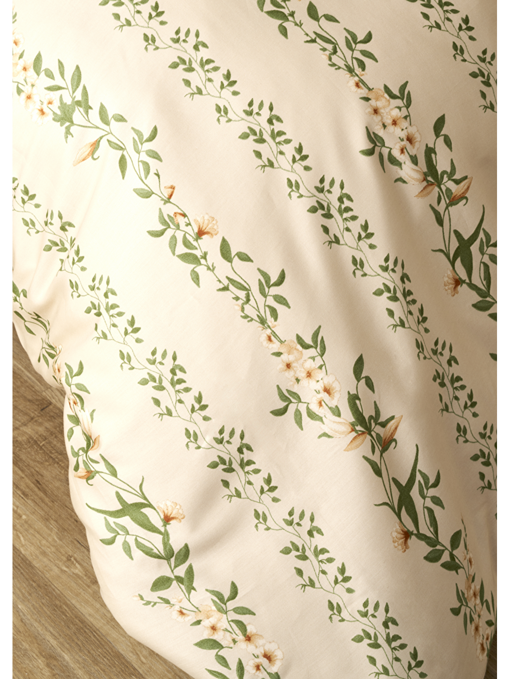%100 Pamuk Saten Flora Çift Kişilik Nevresim Takımı Bej (200x220 cm)-3