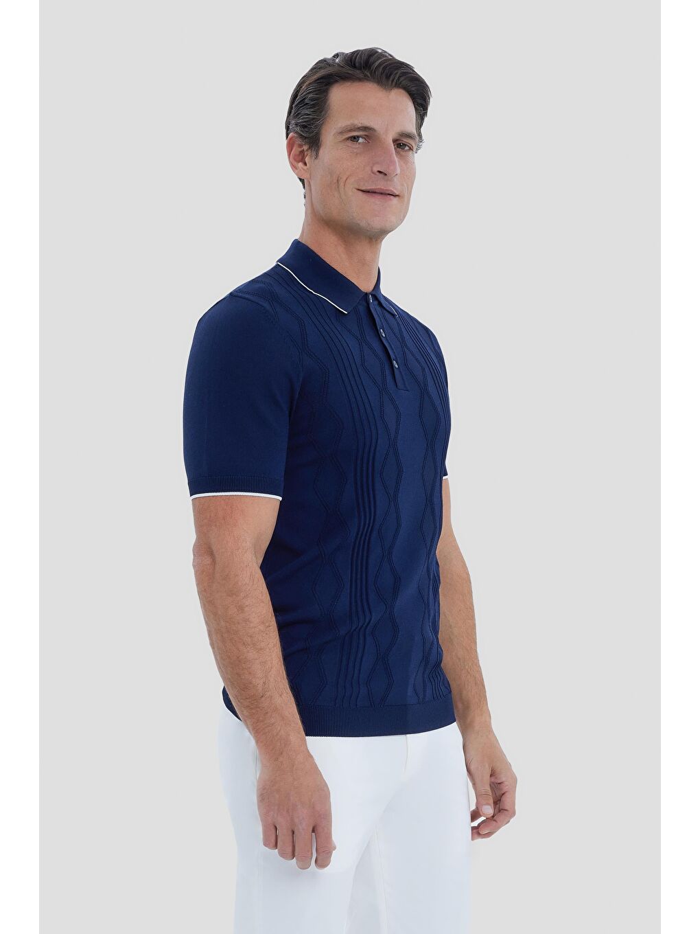 Lacivert Regular Fit Triko Polo Yaka Tişört-3