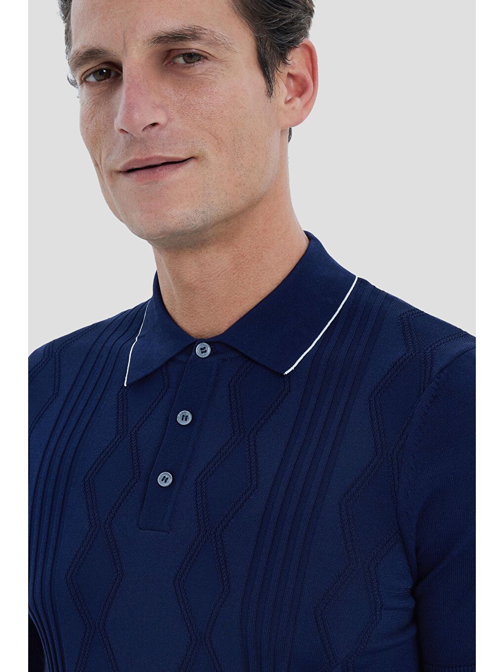 Lacivert Regular Fit Triko Polo Yaka Tişört-4