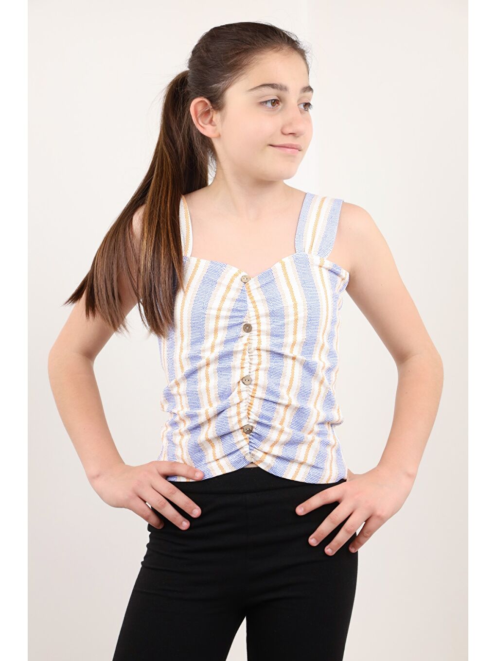 Mavi Kız Çocuk Renkli Çizgili Atlet