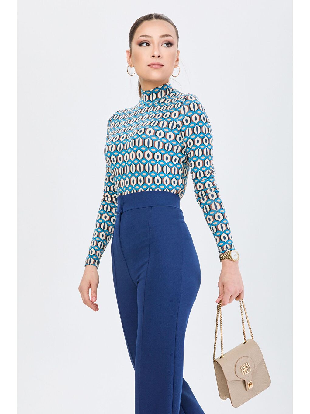 Yarım Balıkçı Yaka Kadın Mavi Bady - 24185-3