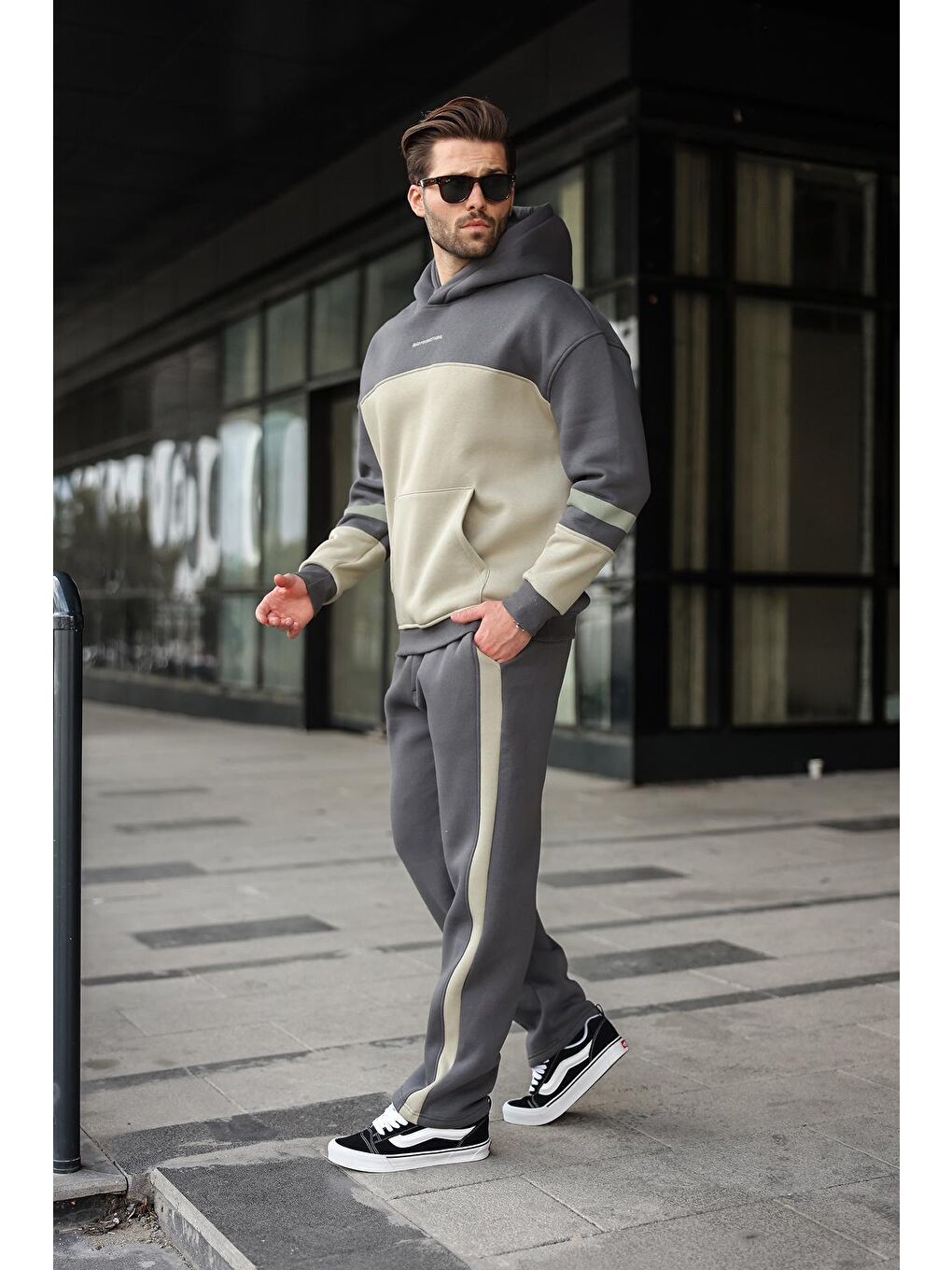 Gri Füme Alt Üst Kapüşonlu Eşofman Takımı E7340-1