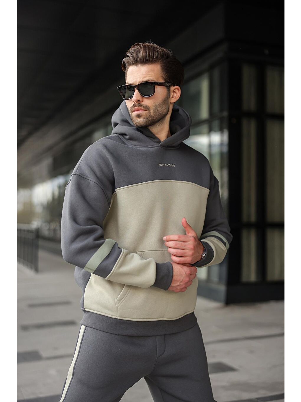 Gri Füme Alt Üst Kapüşonlu Eşofman Takımı E7340-2