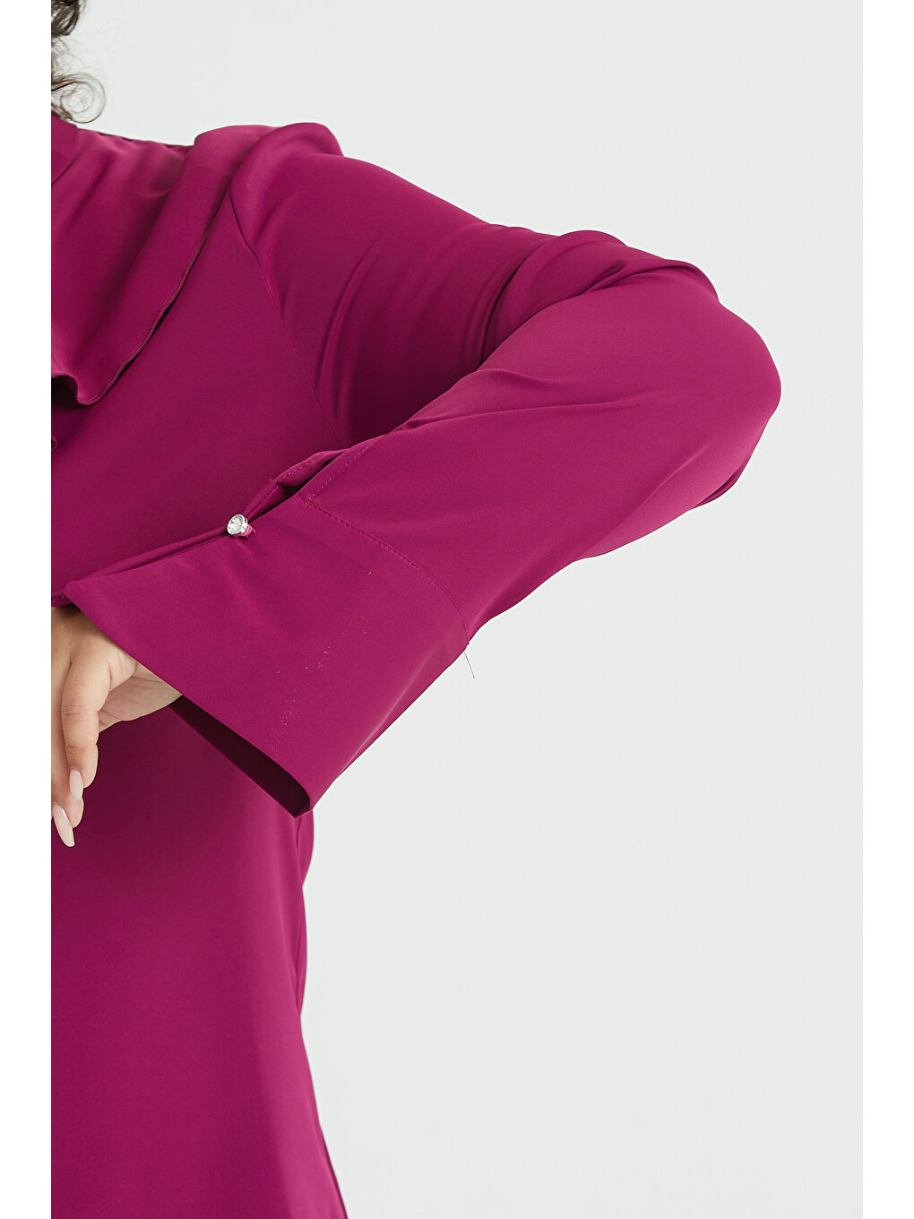 Pera Moda Mürdüm Dökümlü Fırfır Yaka Büyük Beden Bluz - 4