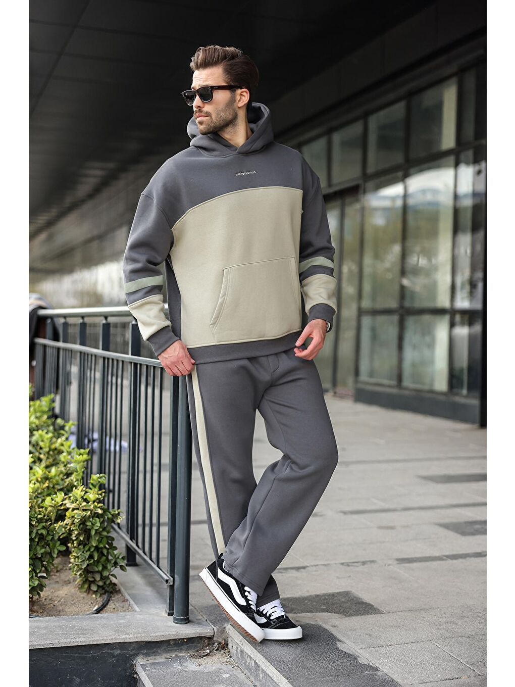Gri Füme Alt Üst Kapüşonlu Eşofman Takımı E7340-3