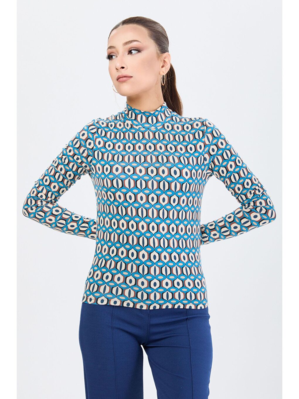 Yarım Balıkçı Yaka Kadın Mavi Bady - 24185-4