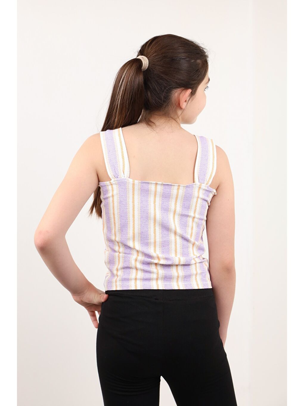 Lila Kız Çocuk Renkli Çizgili Atlet-1