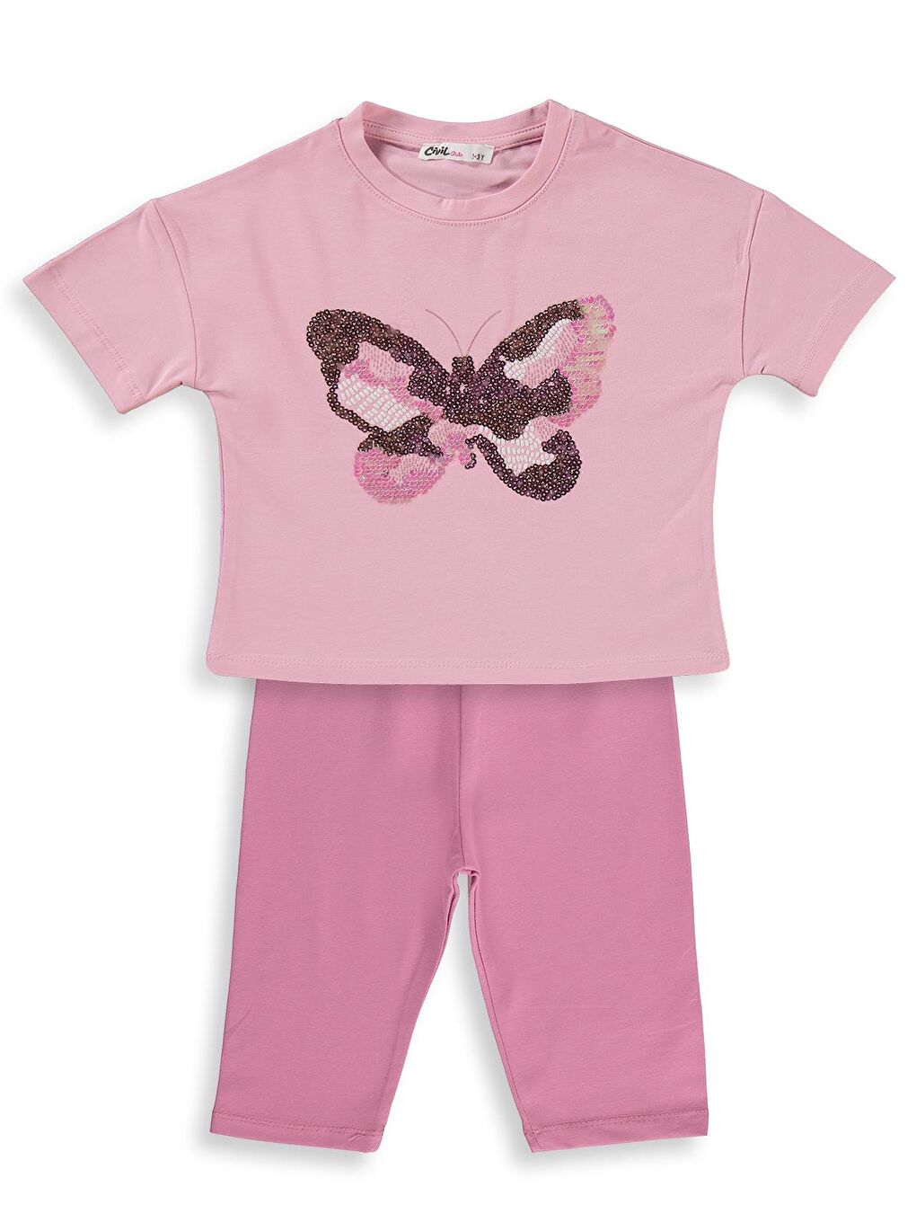 Girls Kelebek Nakışlı 2-5 Yaş Takım - Pembe