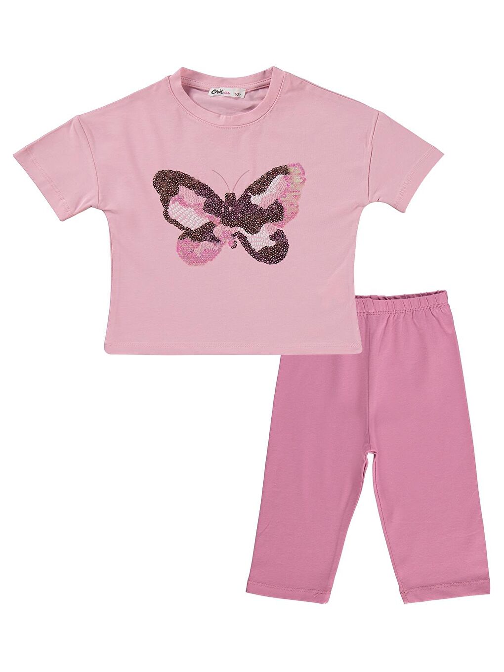 Girls Kelebek Nakışlı 2-5 Yaş Takım - Pembe-2
