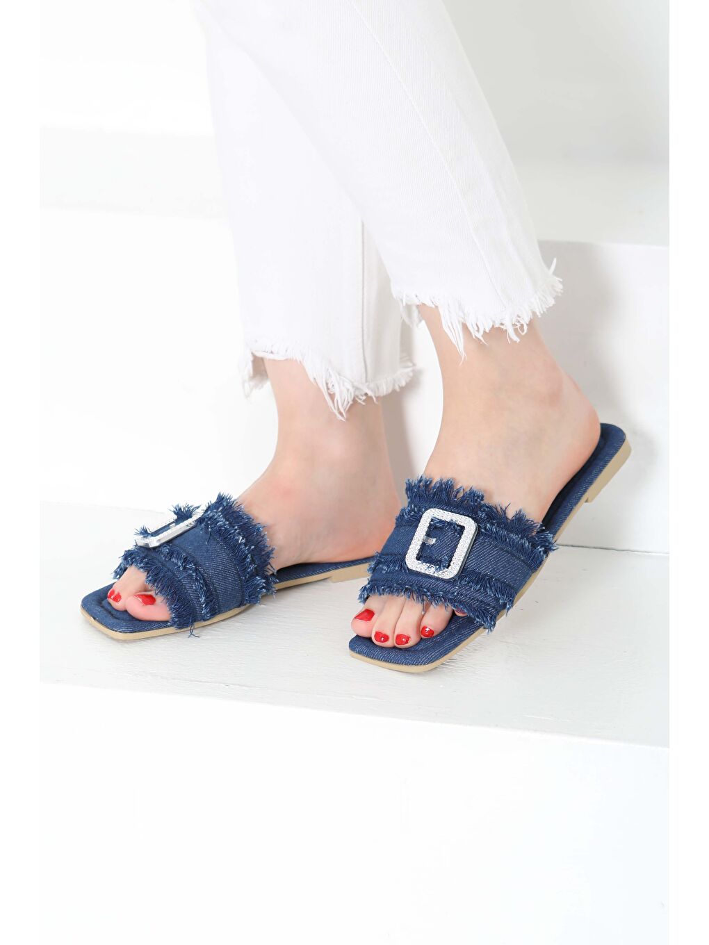 Kadın Koyu Mavi Tokalı Jean Terlik   27159