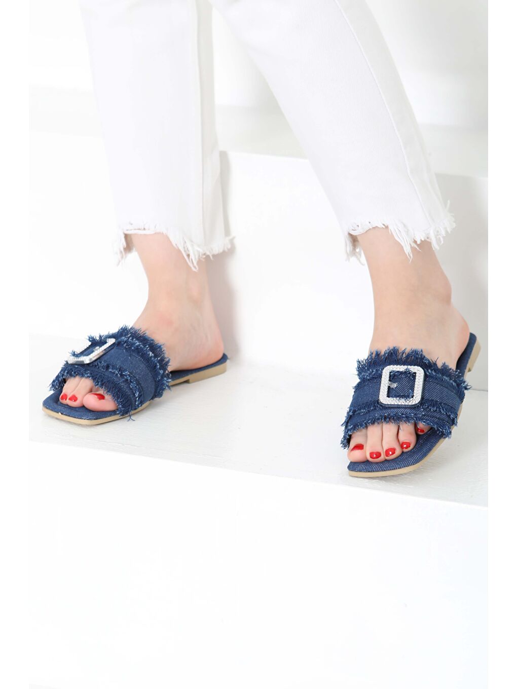 Kadın Koyu Mavi Tokalı Jean Terlik   27159-1