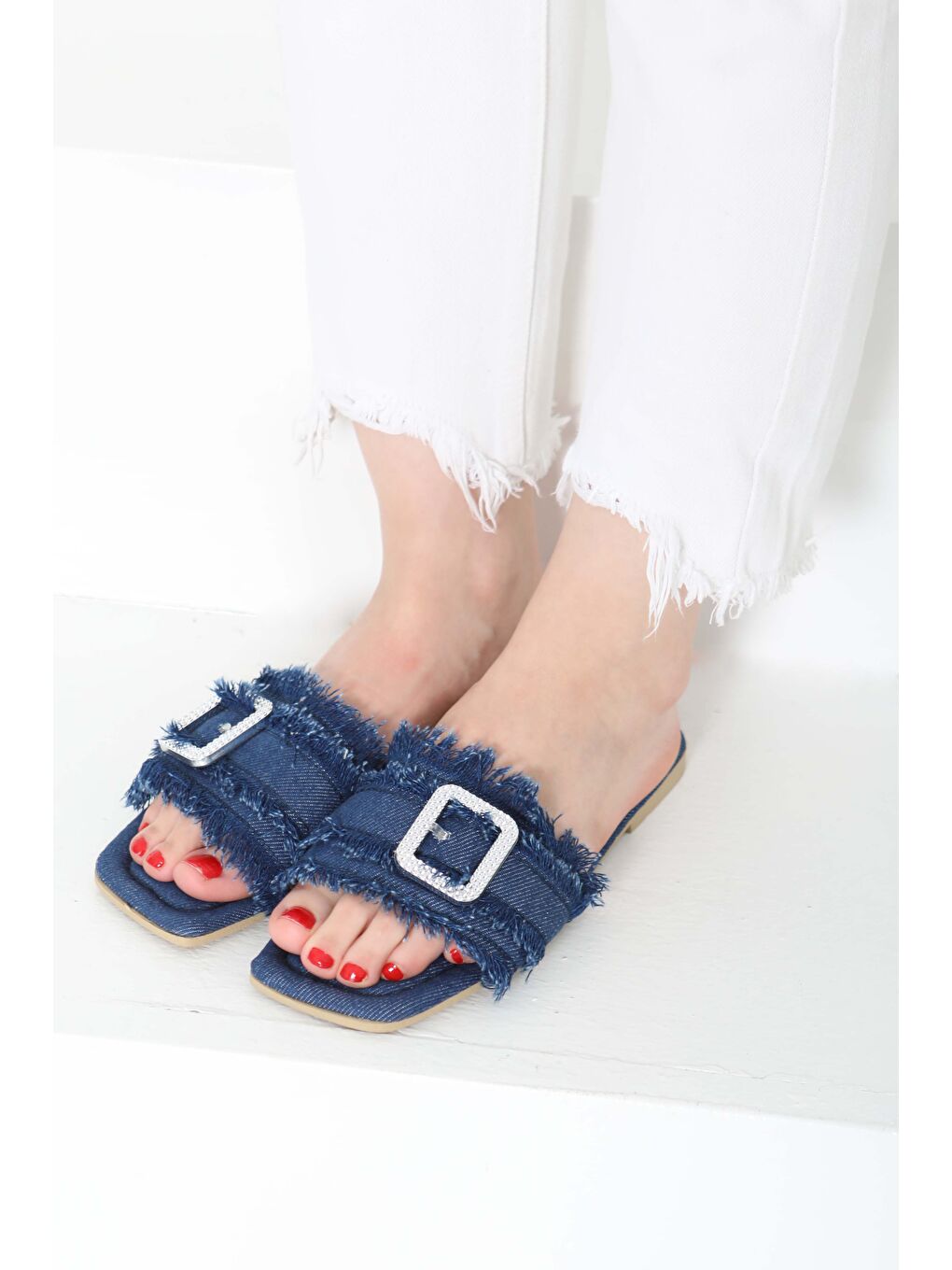 Kadın Koyu Mavi Tokalı Jean Terlik   27159-3