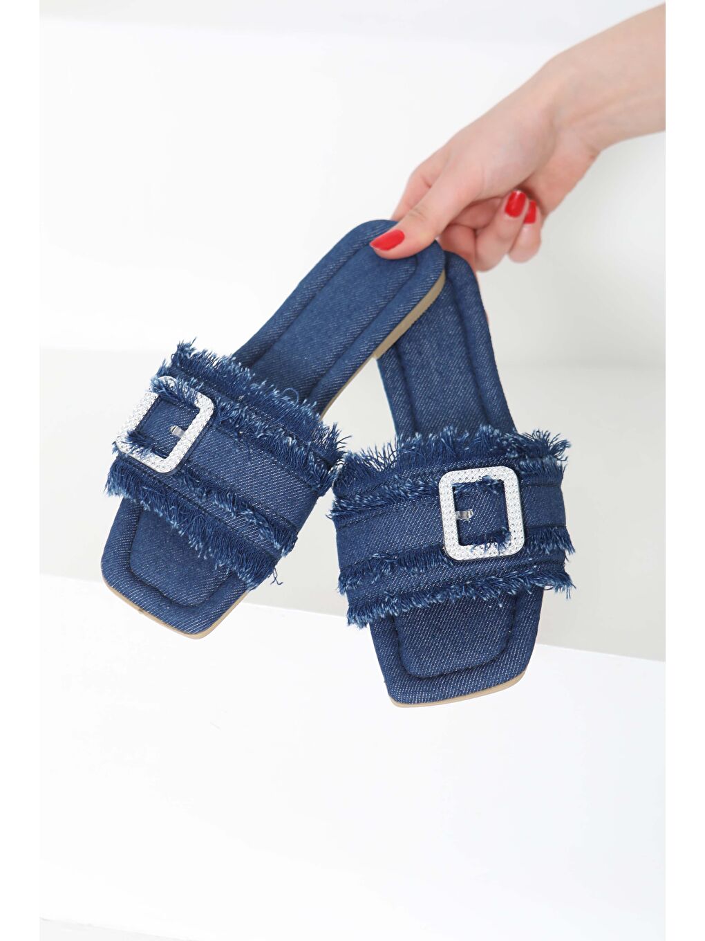 Kadın Koyu Mavi Tokalı Jean Terlik   27159-4