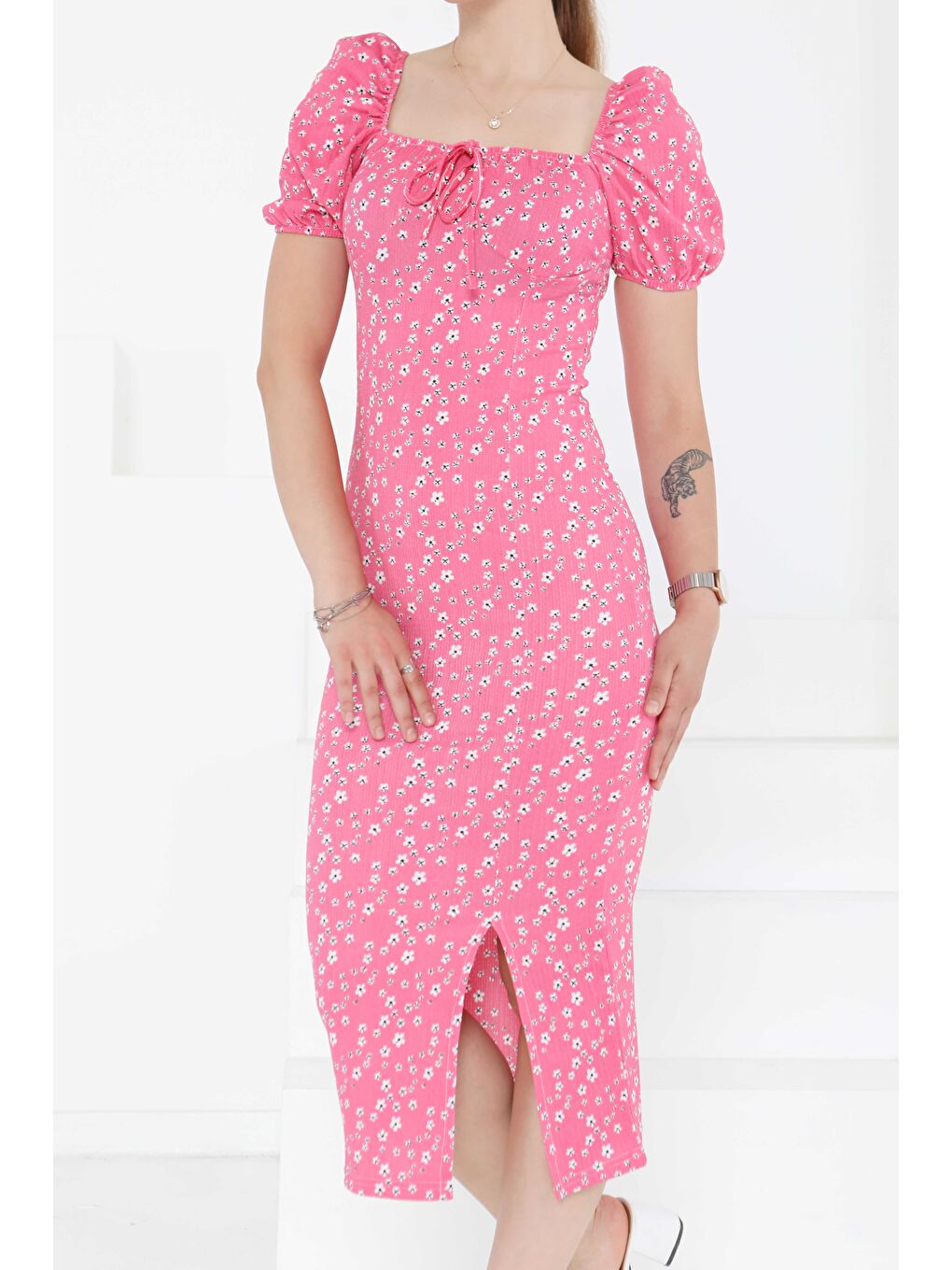 Prenses Kol Yırtmaçlı Elbise Pembe - 27291-3