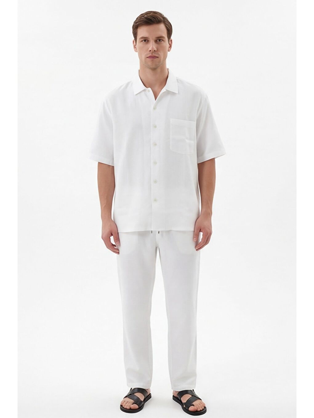 Giotelli Beyaz Normal Kesim Regular Fit Pamuklu Dokuma Lastikli Bel Kamp Yaka Takım-1