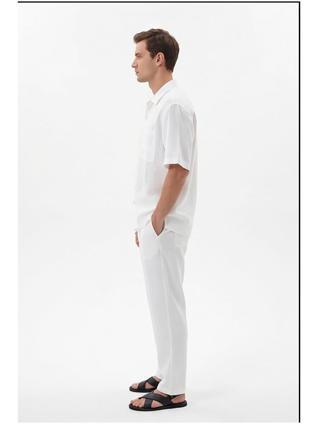 Giotelli Beyaz Normal Kesim Regular Fit Pamuklu Dokuma Lastikli Bel Kamp Yaka Takım-2