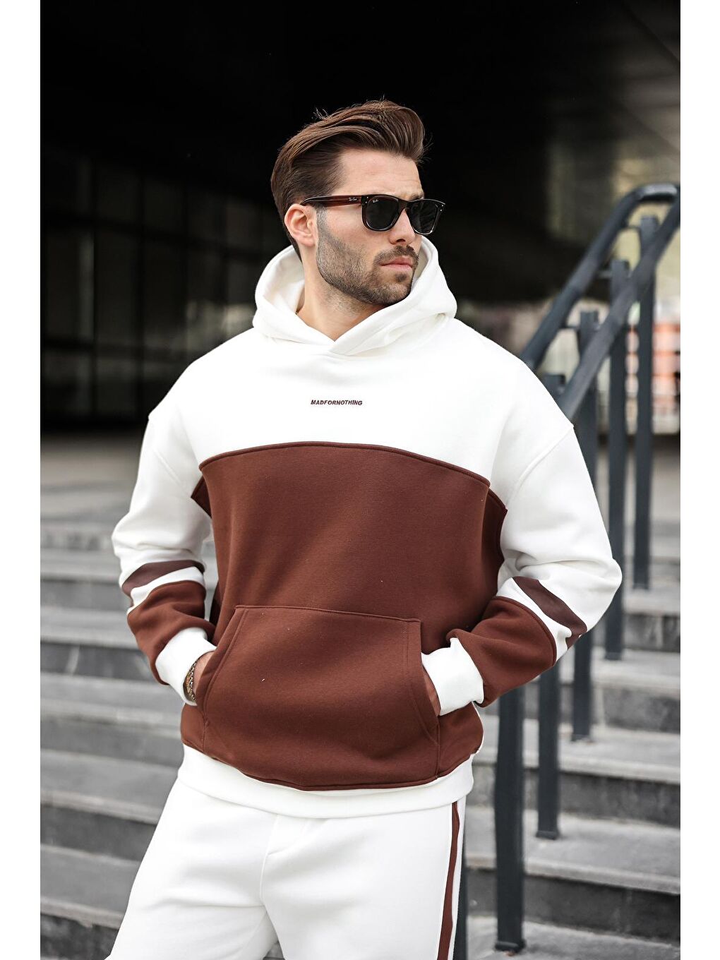 Ekru Alt Üst Kapüşonlu Eşofman Takımı E7340-1