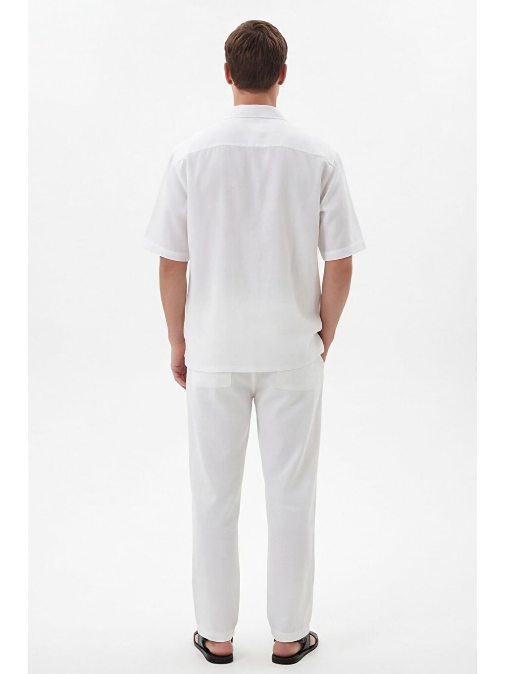 Giotelli Beyaz Normal Kesim Regular Fit Pamuklu Dokuma Lastikli Bel Kamp Yaka Takım-3