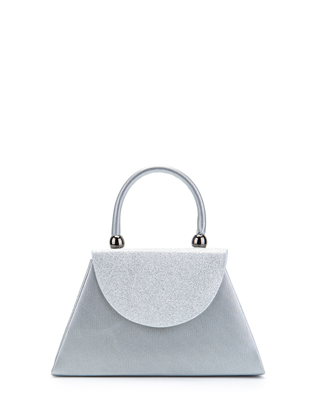 Gri Minimalist Tasarım Simli Kapaklı Lip Abiye El Çantası Gümüş