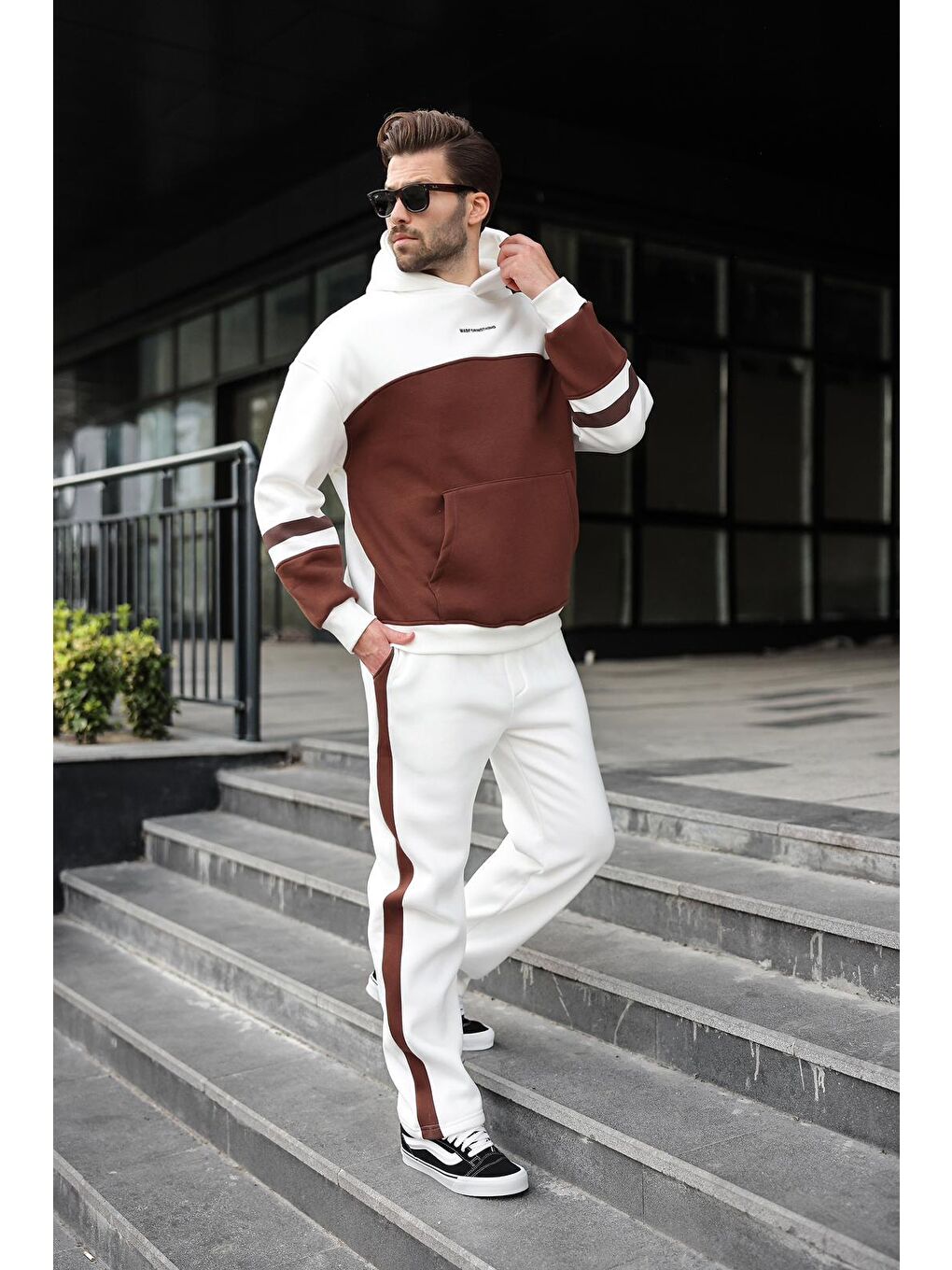 Ekru Alt Üst Kapüşonlu Eşofman Takımı E7340-3