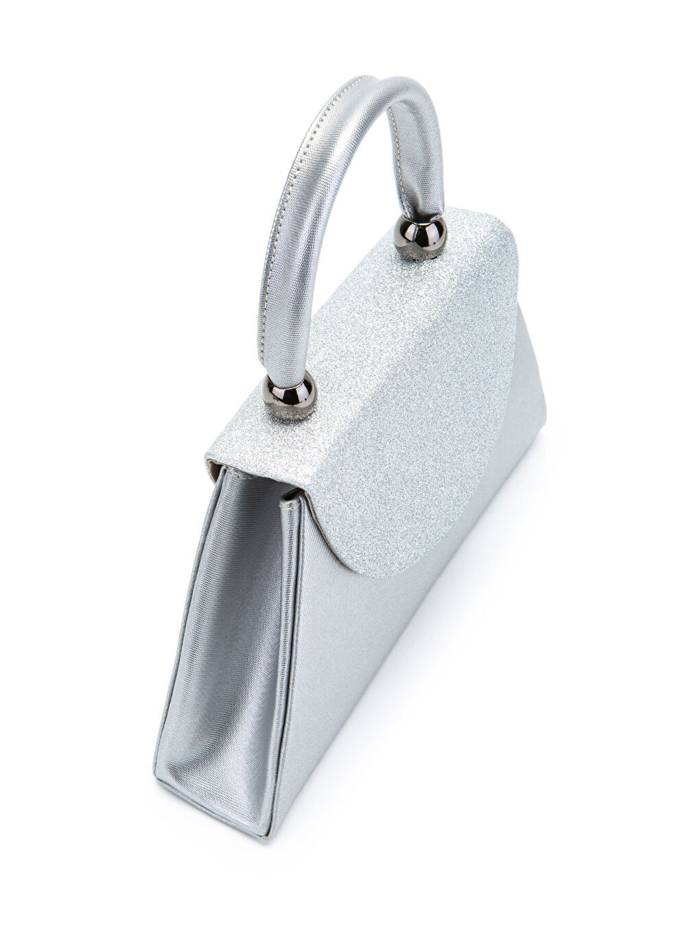 Gri Minimalist Tasarım Simli Kapaklı Lip Abiye El Çantası Gümüş-1
