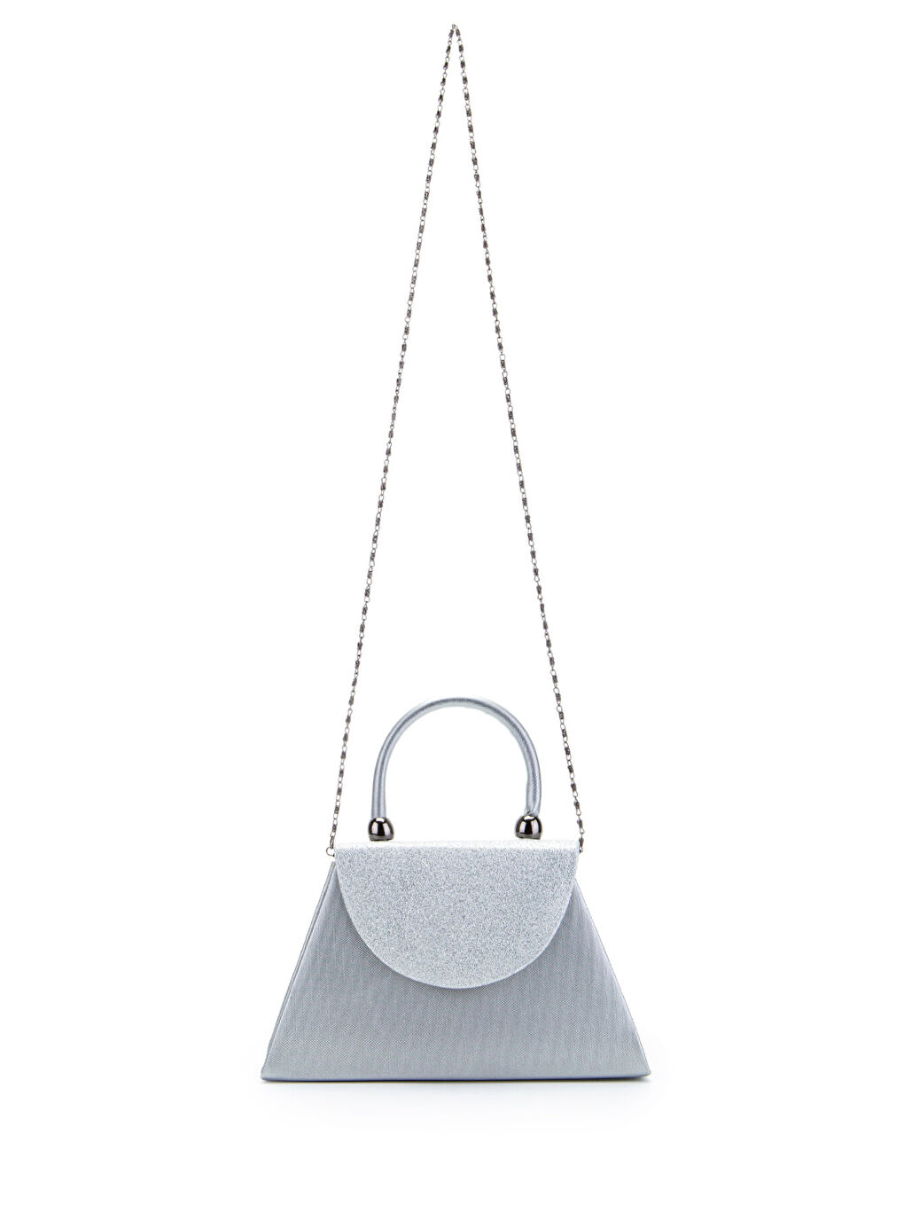 Gri Minimalist Tasarım Simli Kapaklı Lip Abiye El Çantası Gümüş-3