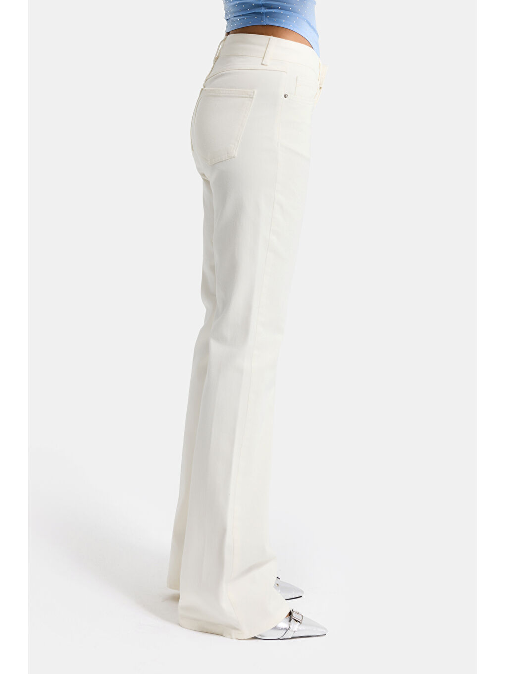 Kadın Kırık Beyaz 7s6-101 Mid Rise Flare Fit Denim Jean-1