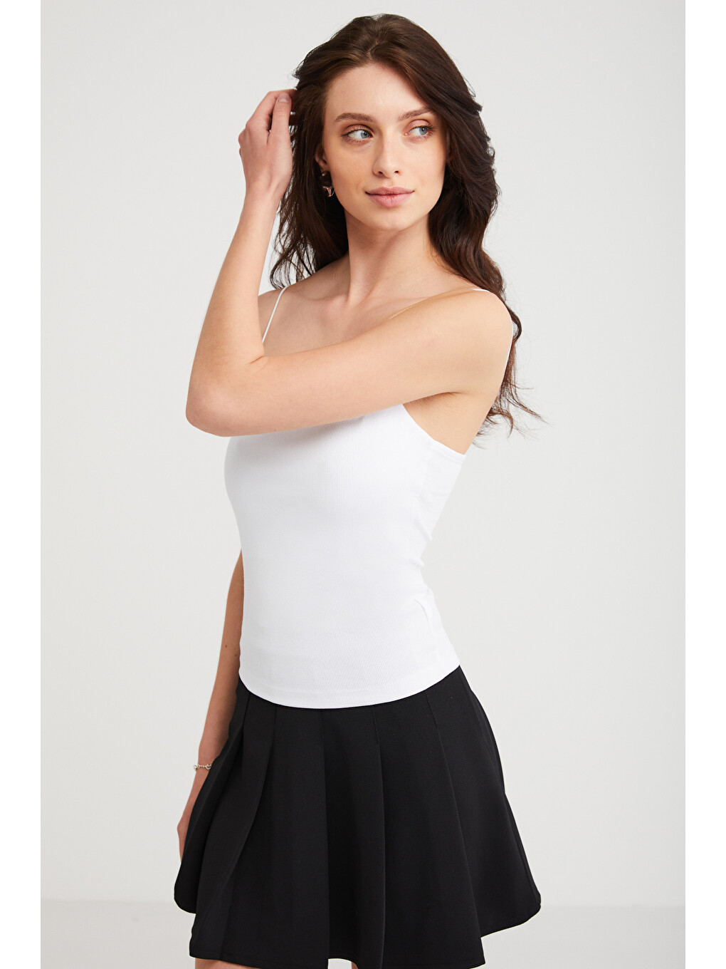 Ayane Kadın Pamuklu Slim Fit İnce Askılı Kare Yakalı Basic Turuncu Atlet Beyaz Atlet-2