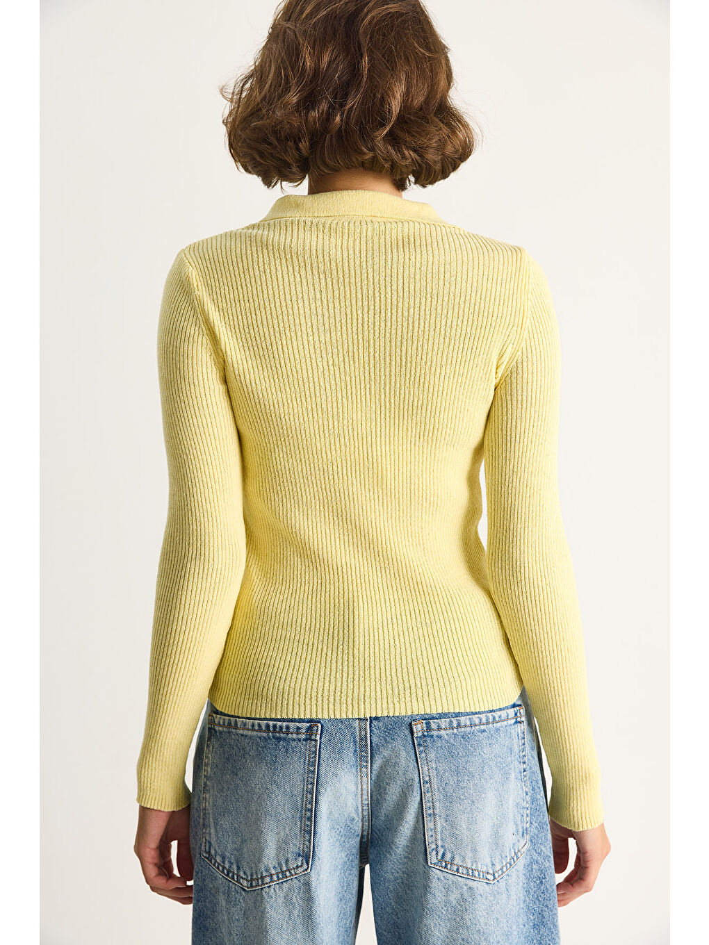 Sarı Kadın Fermuarlı Kazak-5