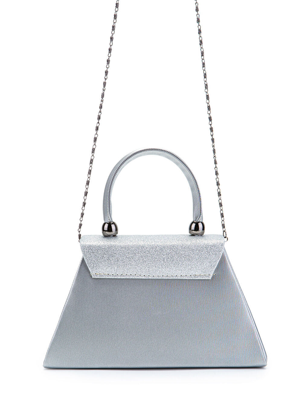 Gri Minimalist Tasarım Simli Kapaklı Lip Abiye El Çantası Gümüş-4