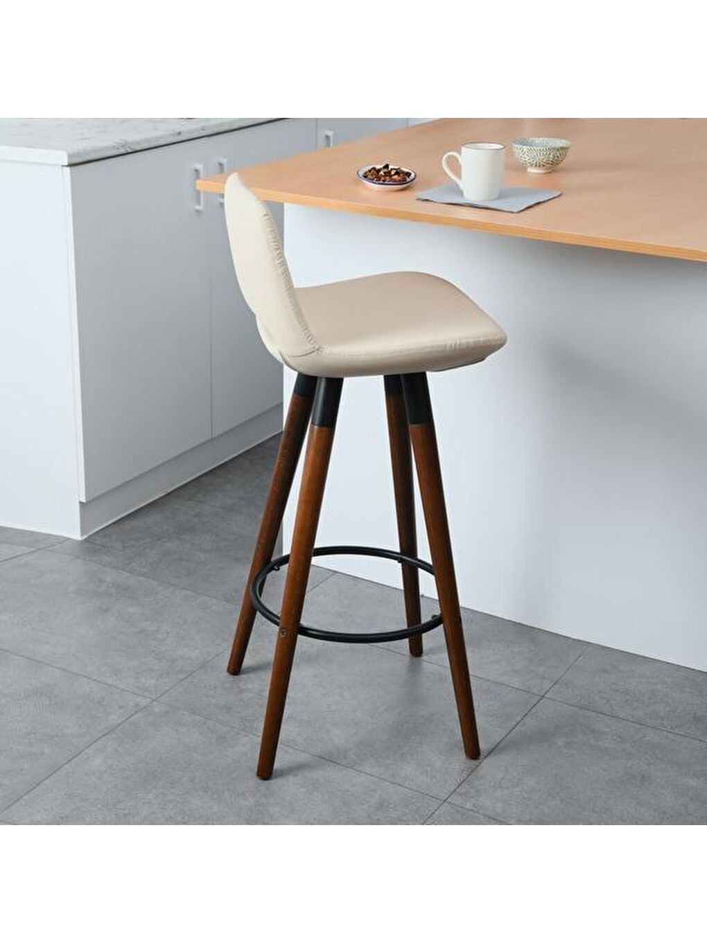 Ekru Retro 2'li Bar Taburesi - Krem - 107 cm-5