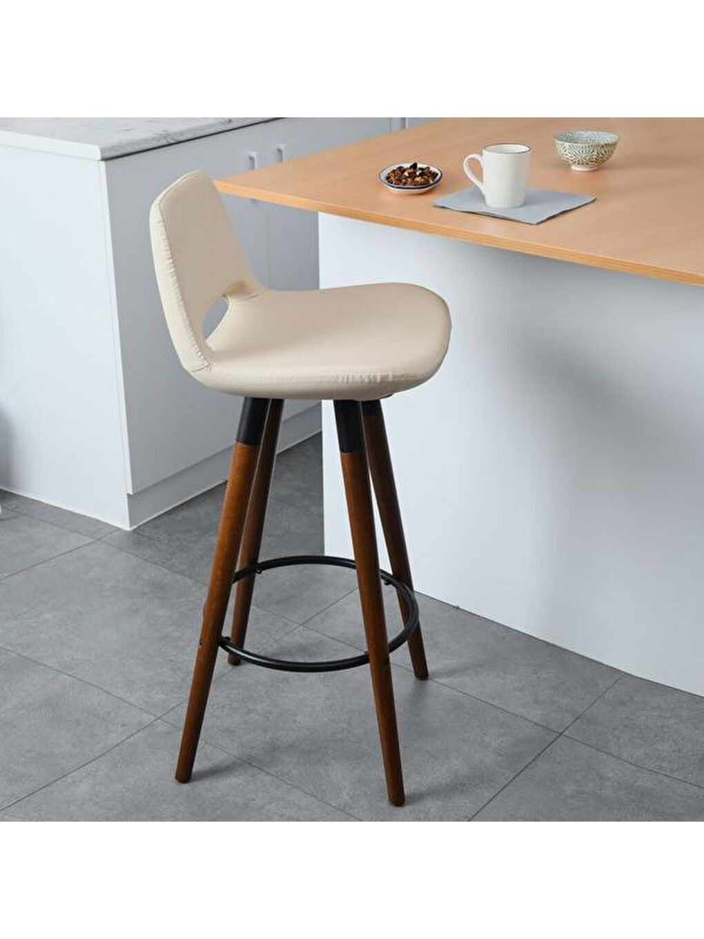 Ekru Retro 2'li Bar Taburesi - Krem - 107 cm-6