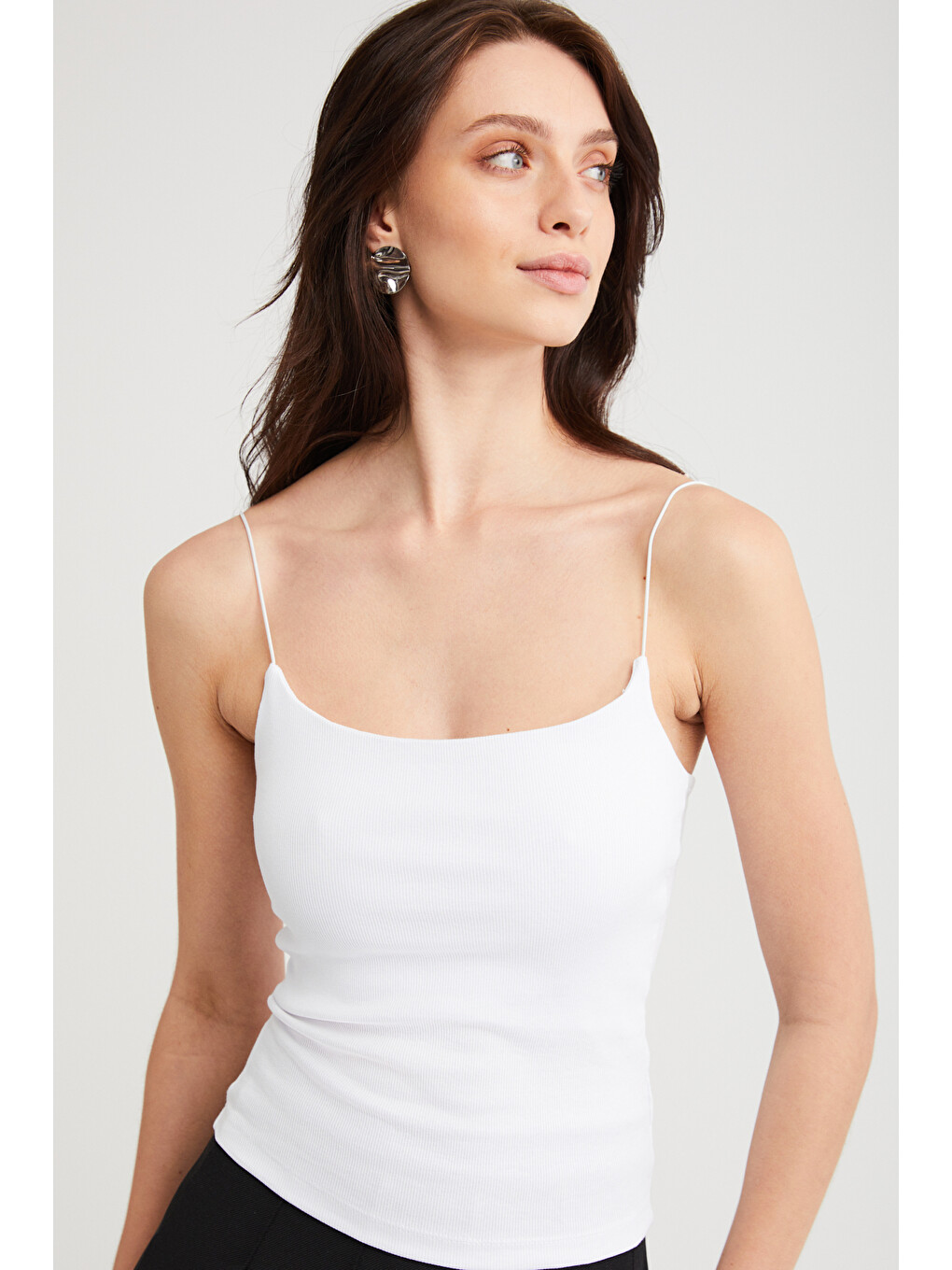 Ayane Kadın Pamuklu Slim Fit İnce Askılı Kare Yakalı Basic Turuncu Atlet Beyaz Atlet-3