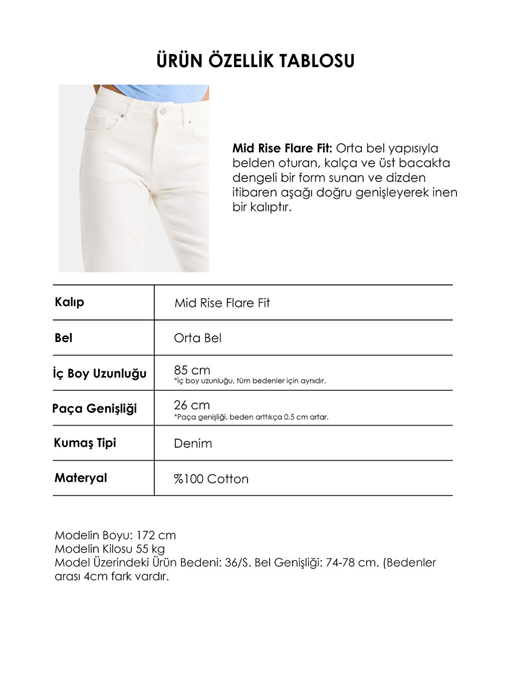 Kadın Kırık Beyaz 7s6-101 Mid Rise Flare Fit Denim Jean-5
