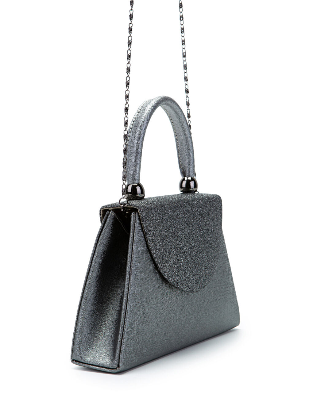 Minimalist Tasarım Simli Kapaklı Lip Abiye El Çantası Antrasit-2