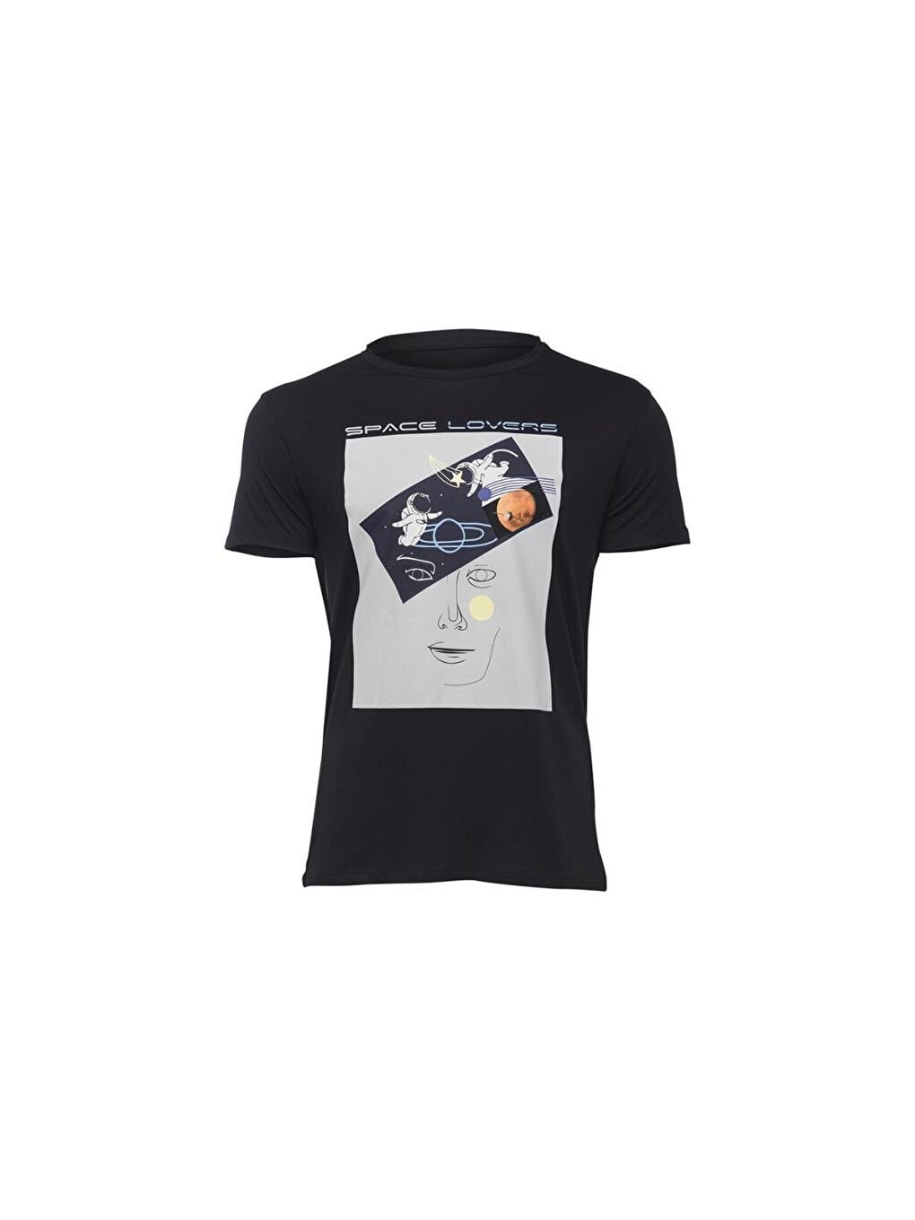 Siyah Faces Space Lovers Erkek T-Shirt-1