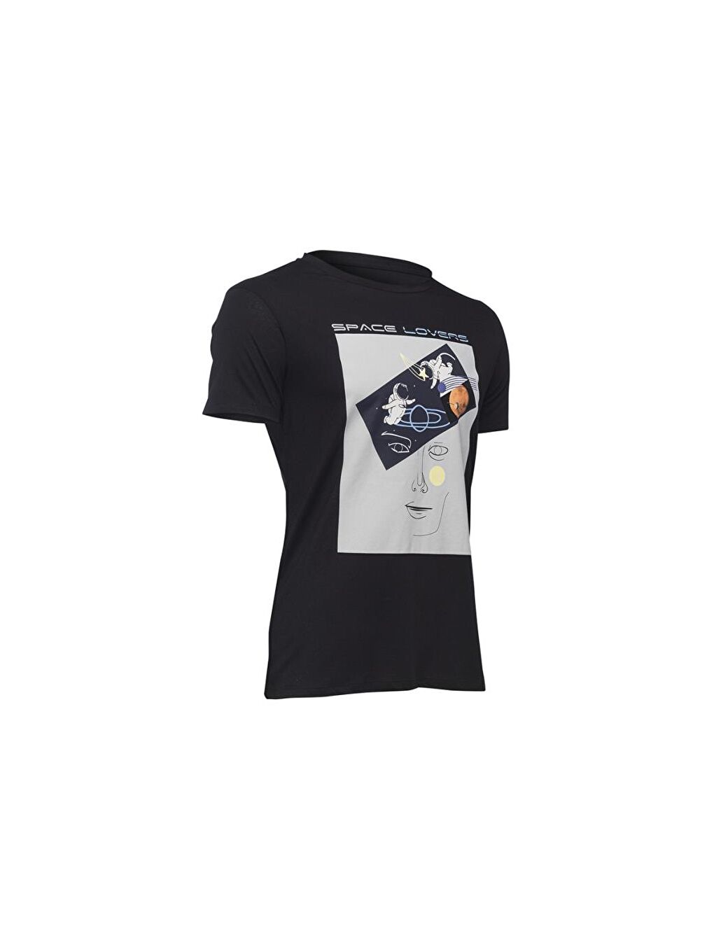 Siyah Faces Space Lovers Erkek T-Shirt-2