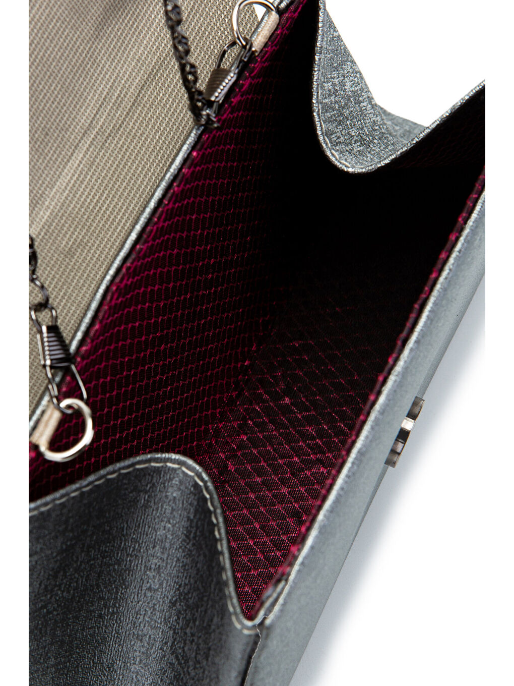 Minimalist Tasarım Simli Kapaklı Lip Abiye El Çantası Antrasit-5