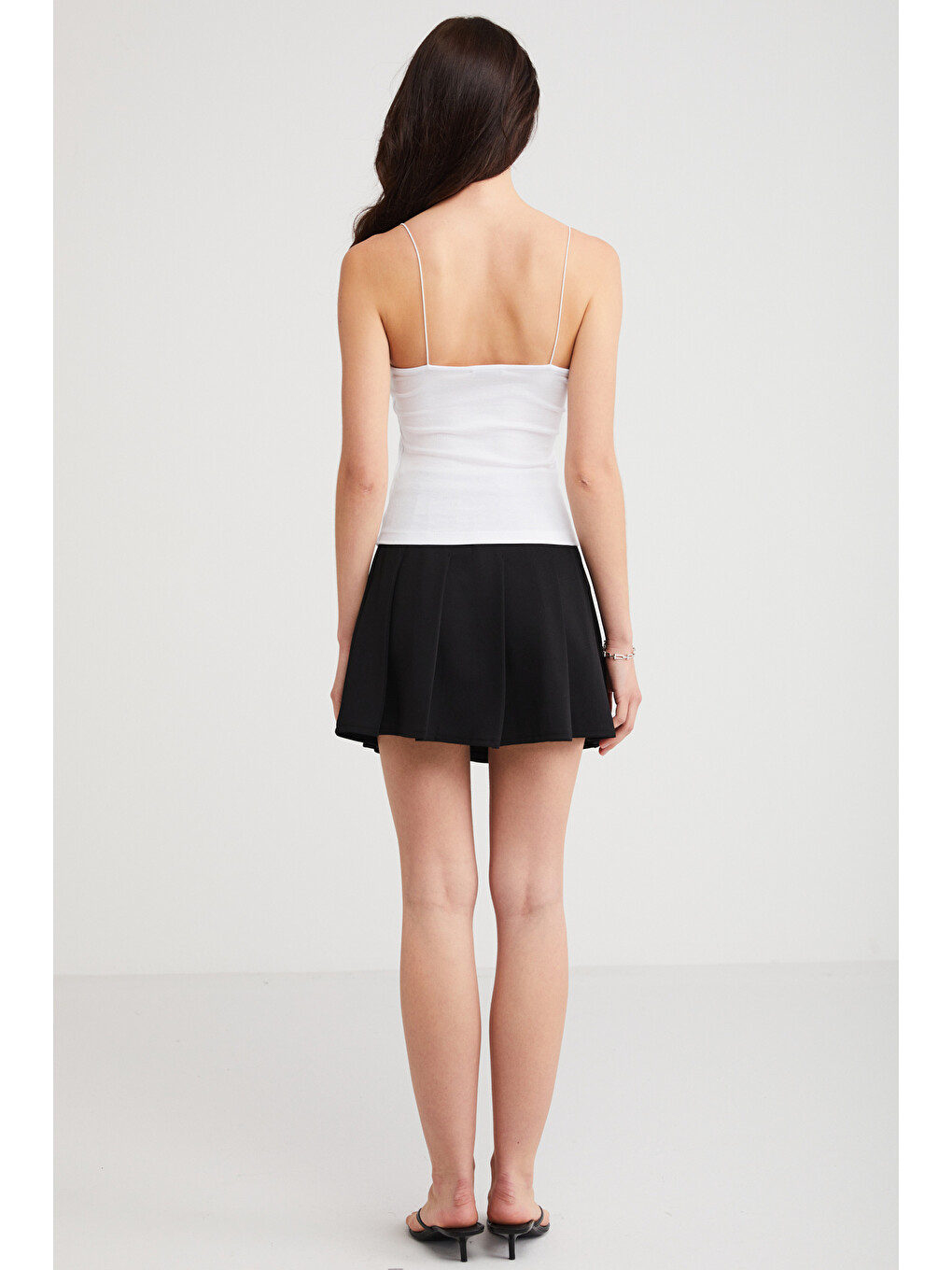Ayane Kadın Pamuklu Slim Fit İnce Askılı Kare Yakalı Basic Turuncu Atlet Beyaz Atlet-5