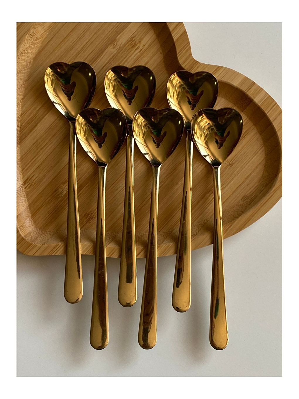 Sarı Gold Kalp Şekilli 6'lı Dondurma ve Tatlı Kaşığı - Kutulu Altın Renk Dondurma ve Tatlı Kaşığı 6 Adet-3