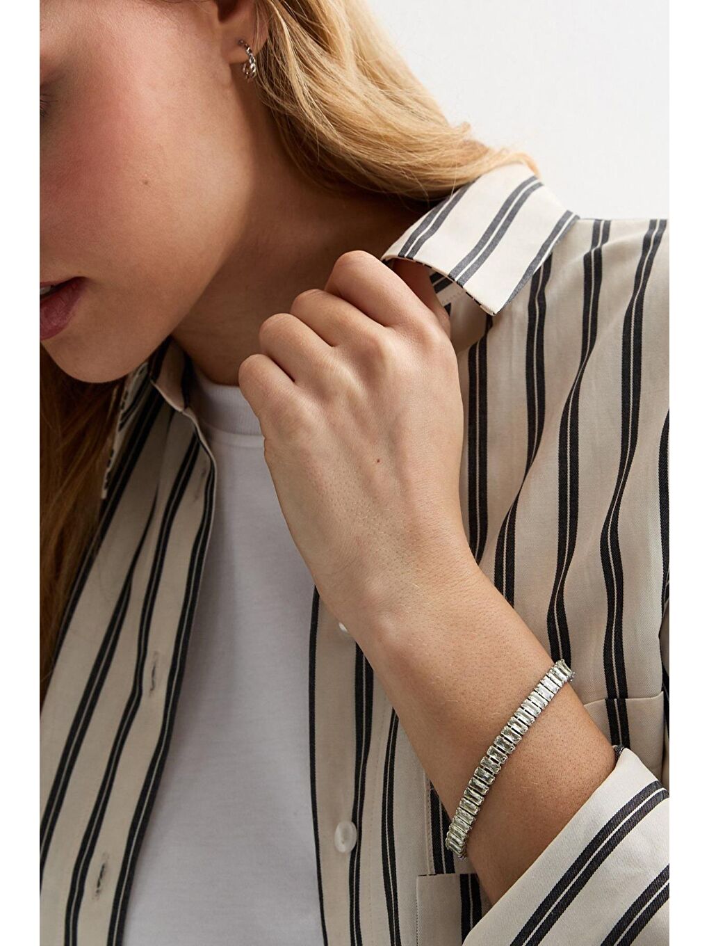 Sarı Paslanmaz Çelik Lüks Gold baget Taşlı Bileklik-1