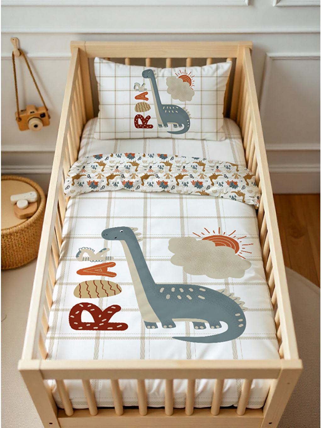 Karışık Dinozor Desenli Bebek Nevresim Takımı – 100x150 cm - ÇARŞAFSIZ-3