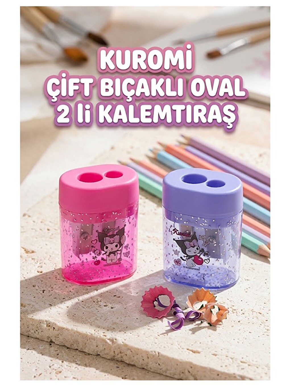 Kuromi Oval Kalemtraş 2 Li 590161 Kuromi Figürlü Hazneli Çift Bıçaklı Kalem Açacağı Sevimli Plastik-2
