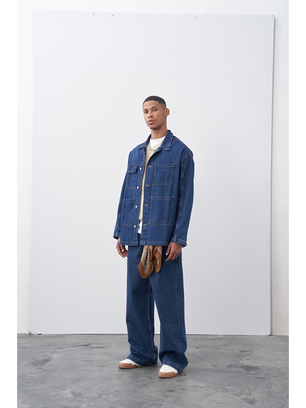 VAMOSCLO Koyu Mavi Oversize Denim Ceket - 2