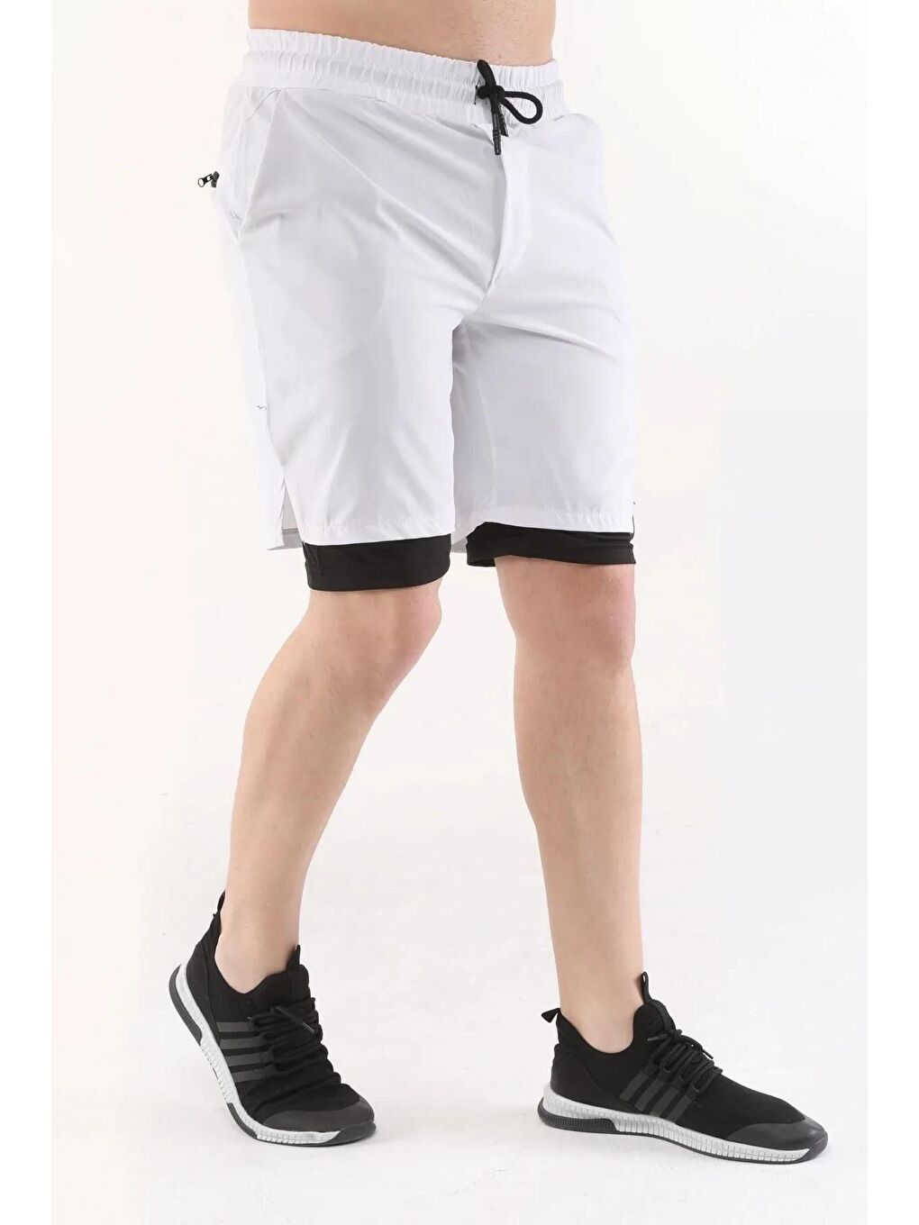 Beyaz Kısa Taytlı Erkek Sporcu Şortu-3